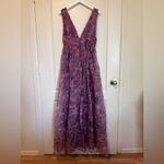 Lulus Garden Romance Magenta Floral Print Organza Maxi Dress Medium Purple Photo 5