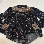 Free People ‎ Paloma Floral Button Up Blouse Top Black Long Sleeve Size Small Photo 1