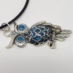 Handmade Owl Pendant Necklace w/ Blue Sparkle Resin Body & Eyes Photo 7