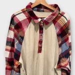 Free People  Isabelle Plaid Trim Thermal Henley In Mink Combo Size Large Photo 6
