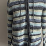 Vintage Y2K Delias Large Striped Sweater Hoodie Full Gray Green Blue 90s 2000s Photo 0