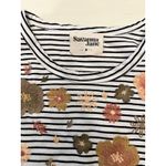 Savanna Jane M Floral Embroidered Striped Long Sleeve Lightweight Sweatshirt Top White Size M Photo 1