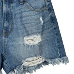 Celebrity Pink  SZ 7/28 Jean Shorts Distressed Frayed Hi-Rise Zip-Fly Medium Wash Photo 2