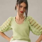 Anthropologie  Dolan puff ruffle sleeve top lime green sz XS Photo 0
