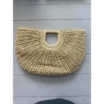 Woven Straw Half Moon Clutch Bag with Square Handle Photo 1
