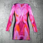 White Fox Boutique  Bodycon Mini‎ Dress Pink Orange Abstract Print Long Sleeve Photo 2