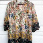 Figueroa & Flower Womens Shirt Blouse Sheer Floral Mixed Print 3/4 Sl Plus 1X Gold Photo 0