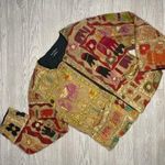 Sacred Threads  fall tone cotton sweater cardigan jacket with elephants quilted L Photo 0