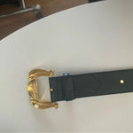 Classic 80’s Escada Gold Flower Charm Belt Navy Blue White 42 Germany Photo 7