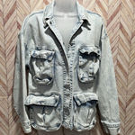 SO Y2K Jean Jacket Large Light Wash Pocket VTG Women’s Denim Coat L Fall Collared Photo 0