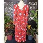 WAYF Floral Puff Sleeve Ruffle Layer Red & Violet Polka Dot Dress Photo 1