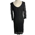 Rsvp  Sequin Lace Sheath Dress 10 Black Lined Round Neck Pullover Sheer Sleeves Photo 3