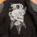 PacSun Women’s Bomber Jacket Black White Embroidered Medium Gothcore Rose Skull Photo 13