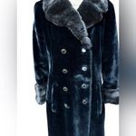 Vintage Borgazia Black Double Breasted Long Faux Fur Coat size 16 Photo 2