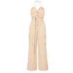 Halston Heritage HALSTON Bari Jumpsuit Tan Cargo Pockets Size 8‎ Photo 4