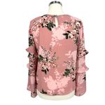 Maison Jules Floral Ruffle Sleeve Casual Blouse Pink Multicolor Size Medium Photo 5