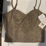 BE ORIGINAL SPARKLE CROP TOP SIZE M BOW NWT ADJ STRAP HOLIDAY PARTY Light Gold Size M Photo 0