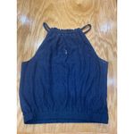 Ramy Brook Cropped Blouse Top Women's Large Blue Sleeveless Halter Hipster B55 Photo 4