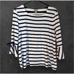 Chico's  Womens Blue Striped Flare Sleeve Square‎ Neck Top sz 1P Nautical Preppy Photo 2