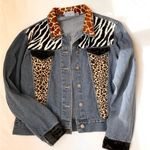Vintage Mixed Animal Print Jean Jacket Blue Size XL Photo 5
