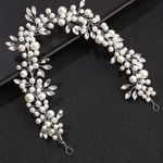 Headband Wedding Pearl Bridal Headdress Pearl Headpiece Rhinestone Leaf Silver Photo 7