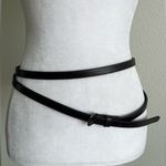 American Vintage Dark Brown Leather long skinny Belt with Buckle Photo 0