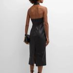 Milly  Women’s Raven Black Vegan Faux Leather Halter Neck Sz 6 Midi Dress BNWT Photo 1