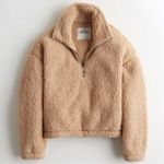 Hollister ✨ Tan Cropped Half-Zip Teddy Sz Large Fleece✨ Photo 1