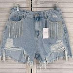 Cider  Diamond Tassels Ripped Denim Shorts Blue-XL Photo 0