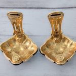 Vintage Clip On Earrings Black & Cream Checkerboard Enamel Statement Photo 3