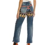 Free People  Rocky Mountain straight Jean medium wash with patches size 28 NWT Photo 2