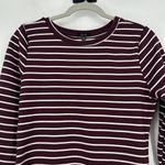 Iris  Ponte Knit Shirt Dress Maroon White Stripe Long Sleeve Asymmetric Hem XL Photo 1