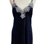 Vintage Velvet Slip NightGown Lace Trim Adjustable Straps Side Slit Y2k Nightie Blue Size M Photo 0