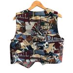 Vintage 1970s Women’s Sports Themed Tapestry Vest Size L Football Baseball Brown Size L Photo 1