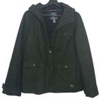 American Eagle Womens Wool Pea Coat Size M Dark Olive Marled Fleece Lined Hooded Photo 0