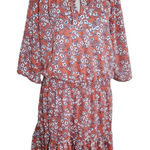 C&E Coral Pink Floral Mini Dress Size Medium Floral Blouson Dress Wedding Guest Photo 0