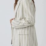 Free People Fern Oversized Linen Blazer Dusty Beige Tan Stripe Coastal Boho Photo 6