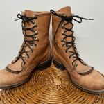 Laredo Vintage Leather Lace Up Roper Granny Paddock Fringe Tan Cowgirl Boots 6.5 Photo 2