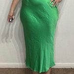 Topshop Green Satin Midi Skirt Sz 8 Photo 0
