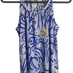 C&C California  100% Linen Sleeveless Tank Top Size Small White Blue Beach Costal Photo 0