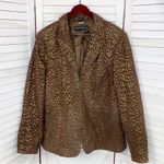 Pamela McCoy Metallic Leopard Print Leather Coat Brown Gold 1X‎ Zipper Front Photo 8