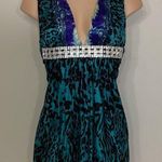New. SKY 100% silk animal print dress with diamond belt. Normally $248 Blue Size XS Photo 0