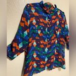 a.n.a New  Colorful Geometric Semi Sheer Half Button-Up Blouse | Top Photo 3
