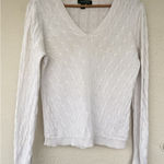 Lauren Ralph Lauren White Silk Blend Cable Knit Sweater V Neck L Preppy Academia Size L Photo 0