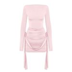 LIONESS NEW  Glory Blush Pink Long Sleeve Ruched Boat Neck Mini Bodycon Dress XS Photo 12