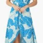 America & Beyond Blue/Cream Leaf Print Faux Wrap Tulip Midi Dress Size Medium Blue Photo 0
