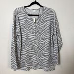 Aerie  Zebra Print Henley Long Sleeve Top Womens M Gray White Waffle Knit Photo 6