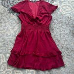 Pretty Garden Tie Front Ruffle Dress Maroon Large Photo 1