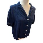 Analili Navy Button Down Shirt Short Sleeve Collared Relaxed‎ Fit Top Photo 1