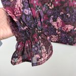 AQUA Top Women's Medium Purple Floral Sheer V-Neck Puff Sleeve Blouse Bohemian Photo 4
